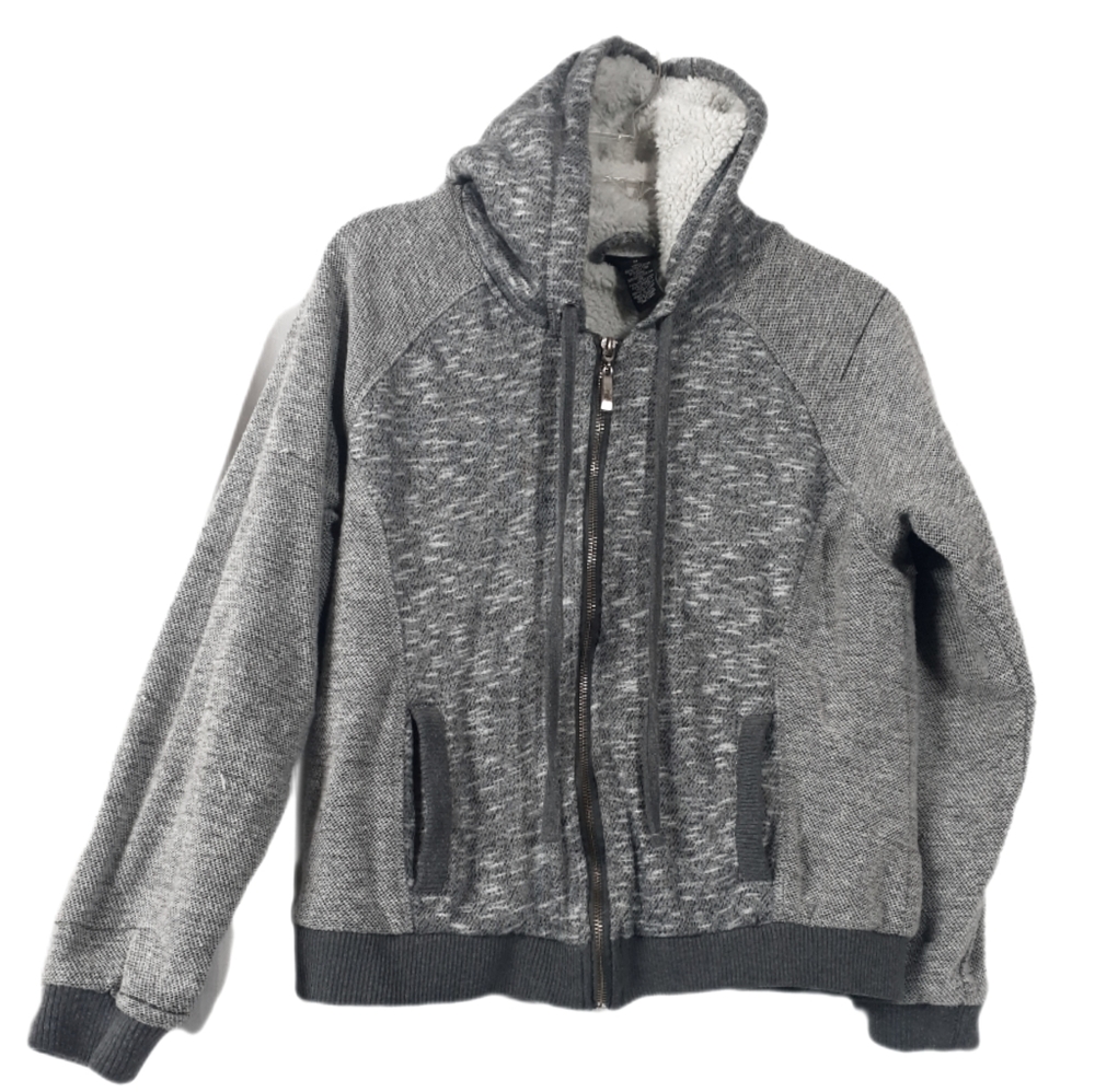Sherpa Lined Space Dyed Zip Hoodie in Grey